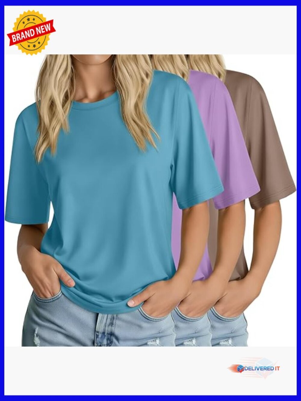 3 Pack Women's Half Sleeve T-Shirts Crew Neck Loose Fit Tunic Tops